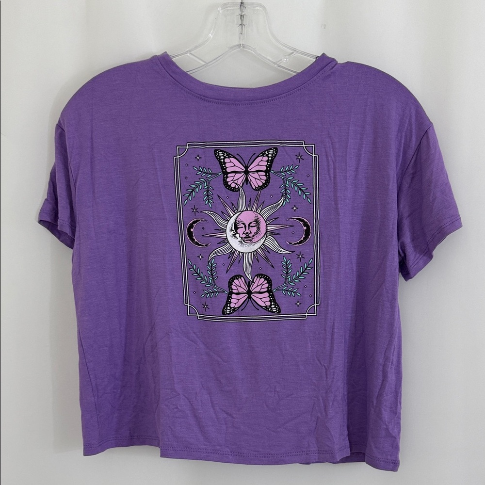 Girl’s NWT Chit Chat Purple Graphic Crop Tee with Butterfly Design Size L